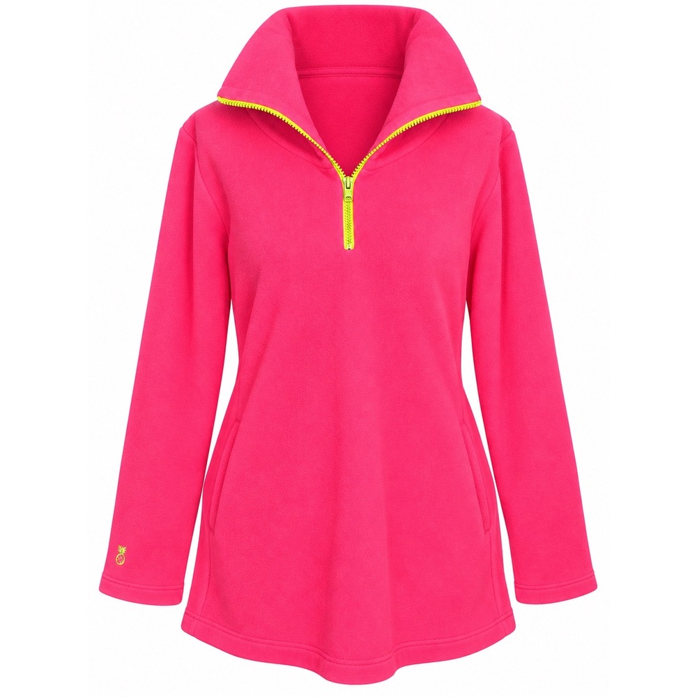 Dudley Stephens Prospect Pullover L Hot Pink Fleece Preppy Quarter Zip Neon